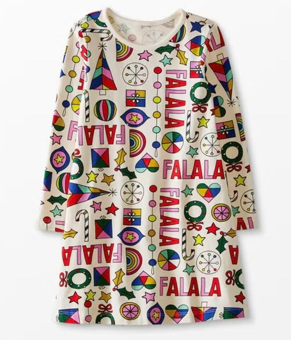 Hanna Andersson Toddlers Girls Falala Christmas Holiday Print Dress Size 3T 90CM